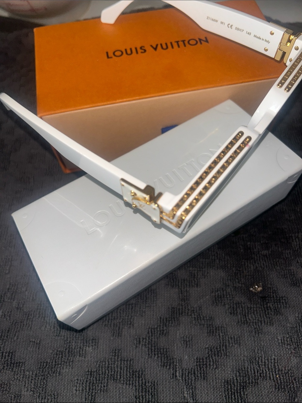 Louis Vuitton White Sunglasses with Gold Stud Accents